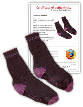 Jon Hick’s socks on e/bay