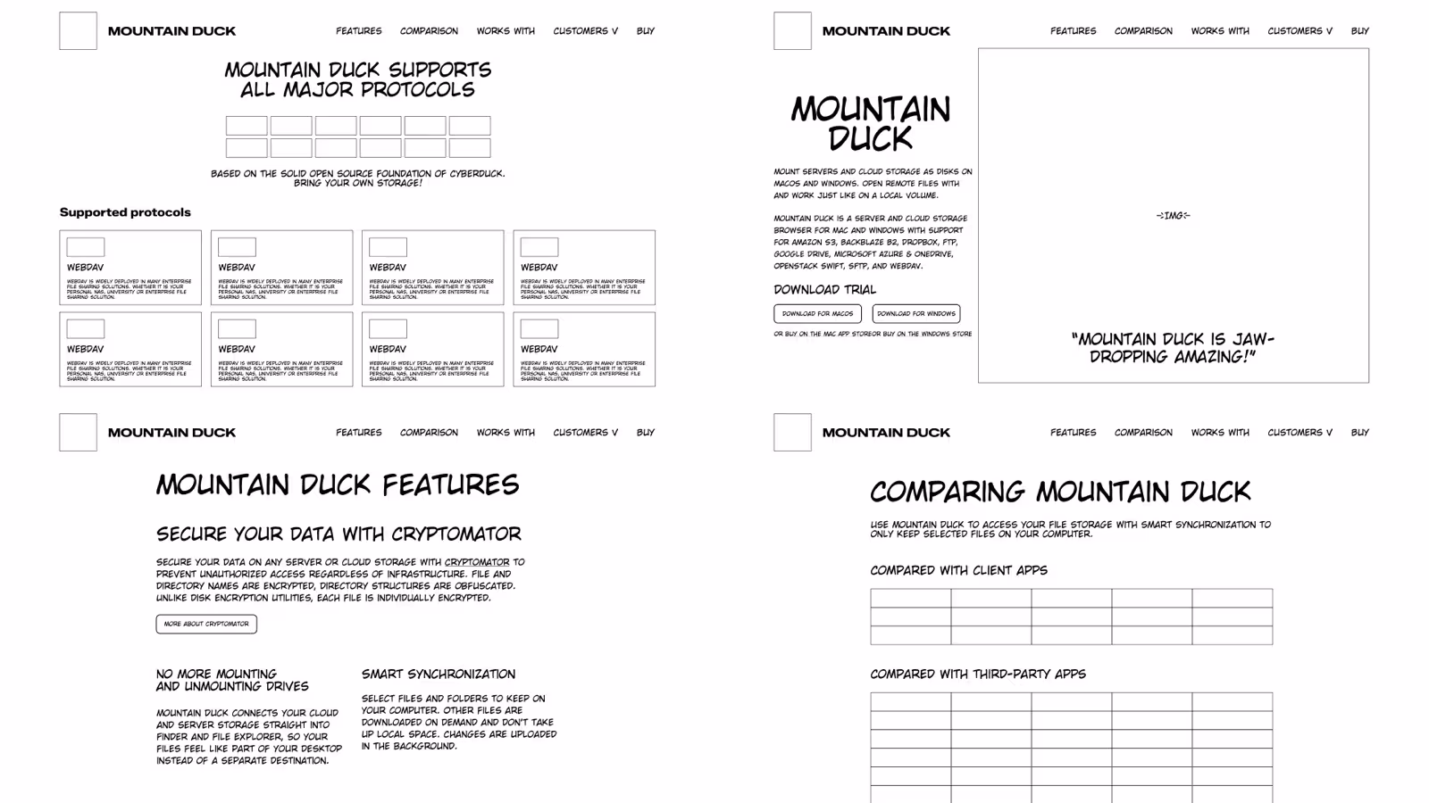Mountain Duck wireframe layout designs