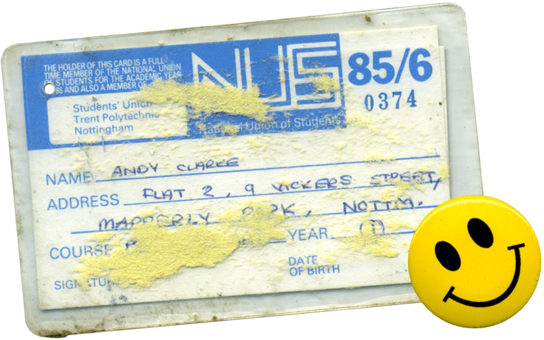 Andy Clarke’s 1985/6 student union card