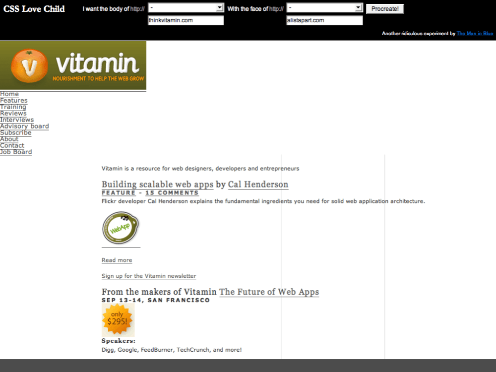 A List Apart and Vitamin websites mixed 2006