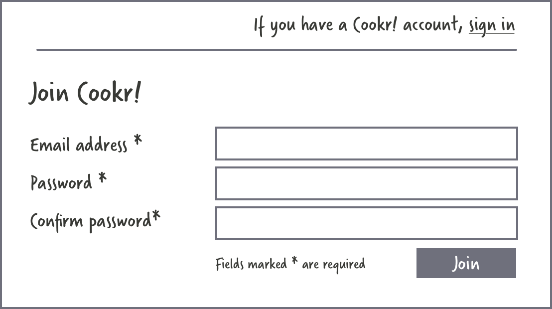 Cookr website wireframe