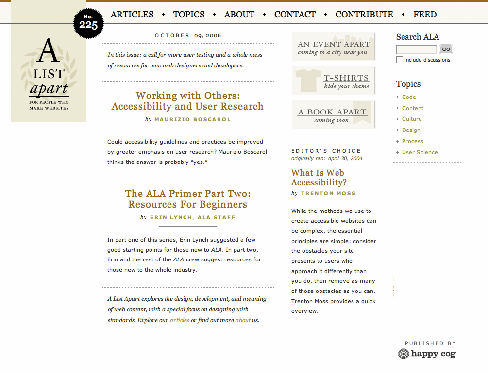 A List Apart website 2006
